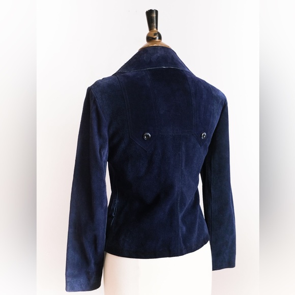 Vintage 1970’s Blue Suede Leather Jacket • S - Picture 6 of 10